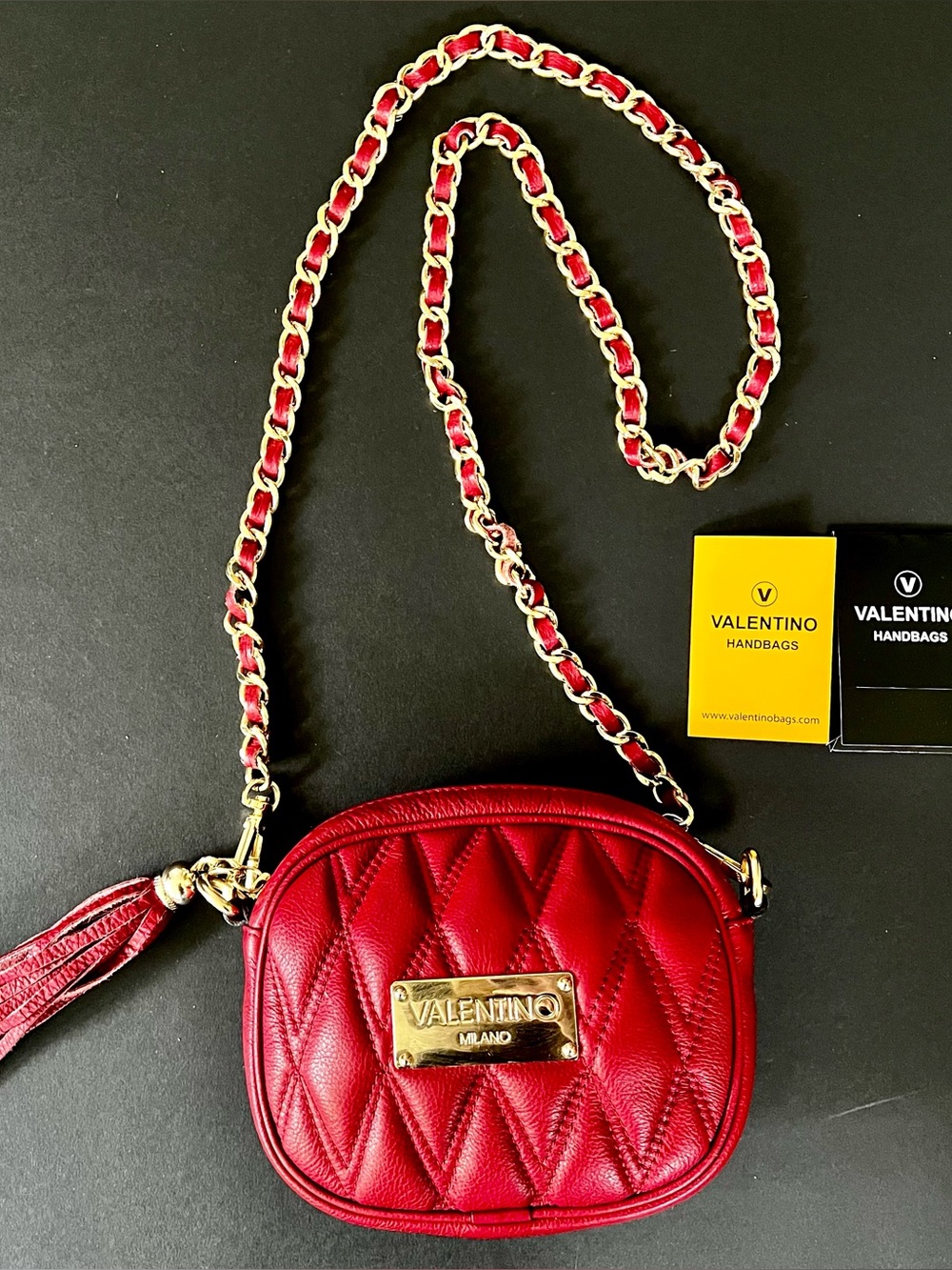 Valentino Red Quilted Leather Crossbody Bag with Gold Hardware